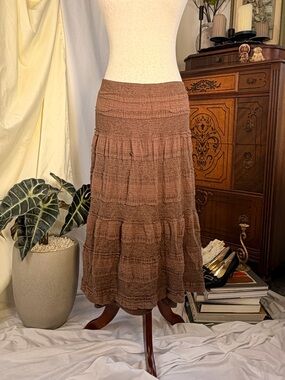 Max Studio Brown Tiered Maxi Skirt Summer Gorpcore Fairycore Lace Festival Chic